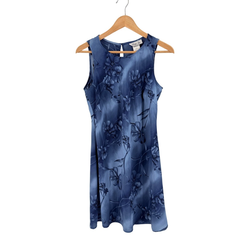Vintage 90s Lisa Jo Sleeveless Dark Floral Dress Navy Size 11/12Y2K Flowy Retro